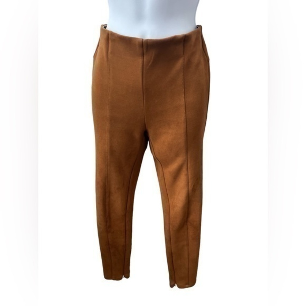 Anthropologie Faux Suede Pants Tan Skinny Size 27 Zip Bottom Riding Pants